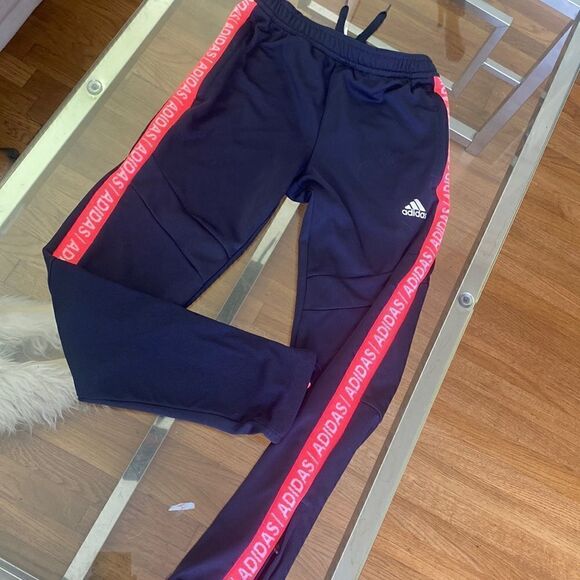Adidas youth track, pant size medium, navy with neon side - Picture 1 of 12